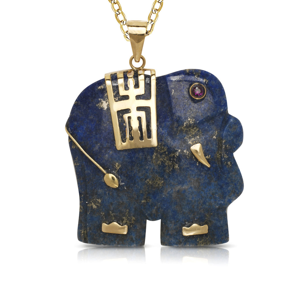 14K Gold Medium Jade Elephant Pendant