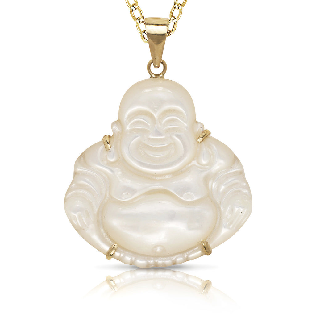 14K Gold Small Jade Buddha Pendant (Pronged)