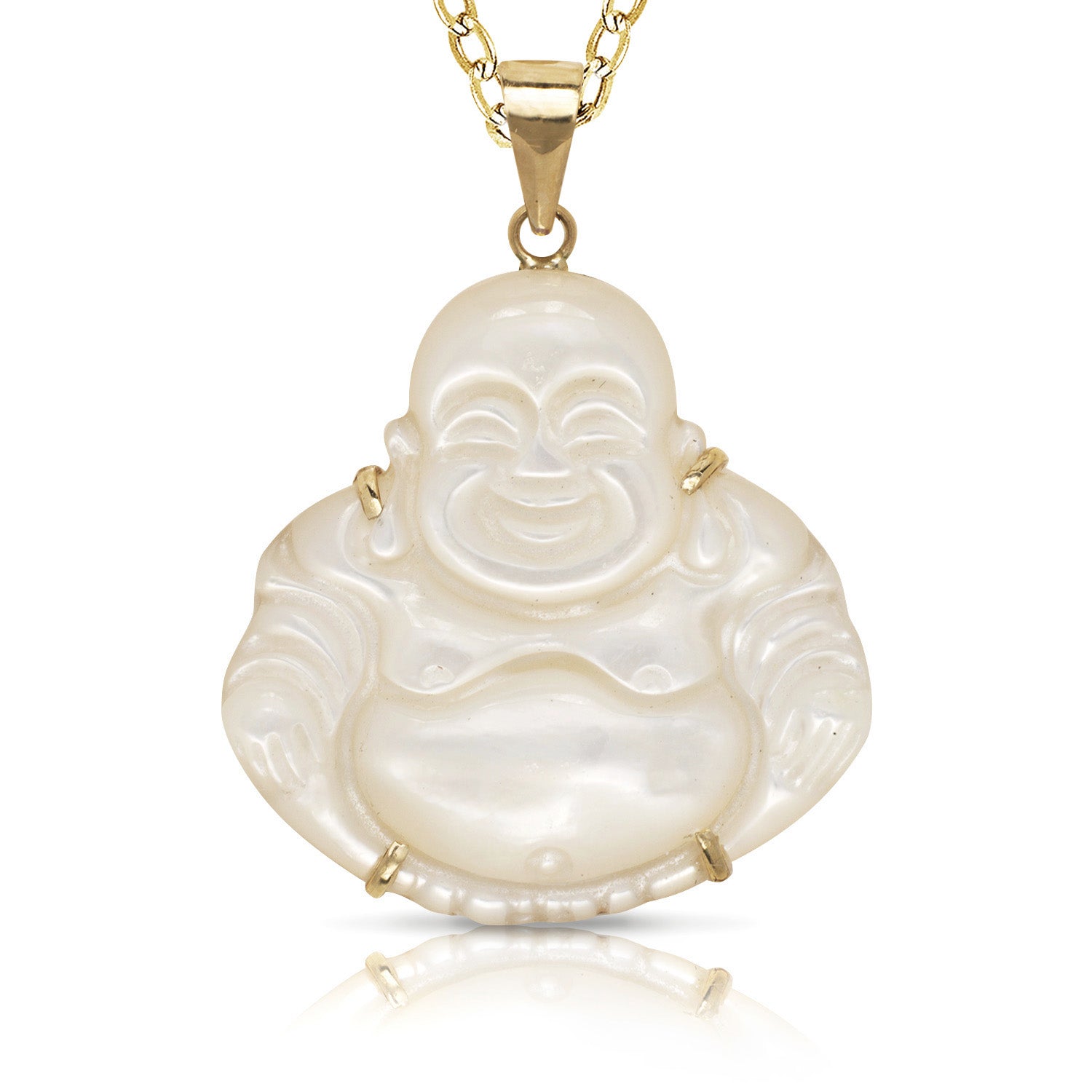 14K Gold Small Jade Buddha Pendant (Pronged)
