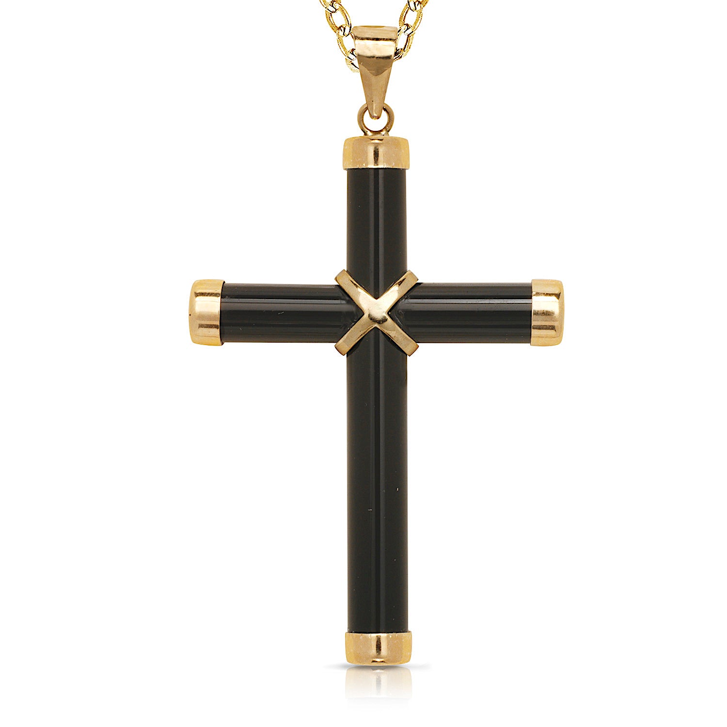14K Gold Small Jade Cross Pendant