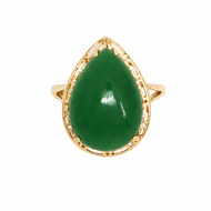 14K Pear-Shaped Jade Ring (Greek Key)