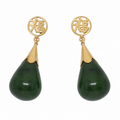 14K Gold Thick Nephrite Jade Teardrop Earrings