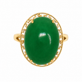 14K Gold Oval-Shaped Jade Ring (Greek Key)