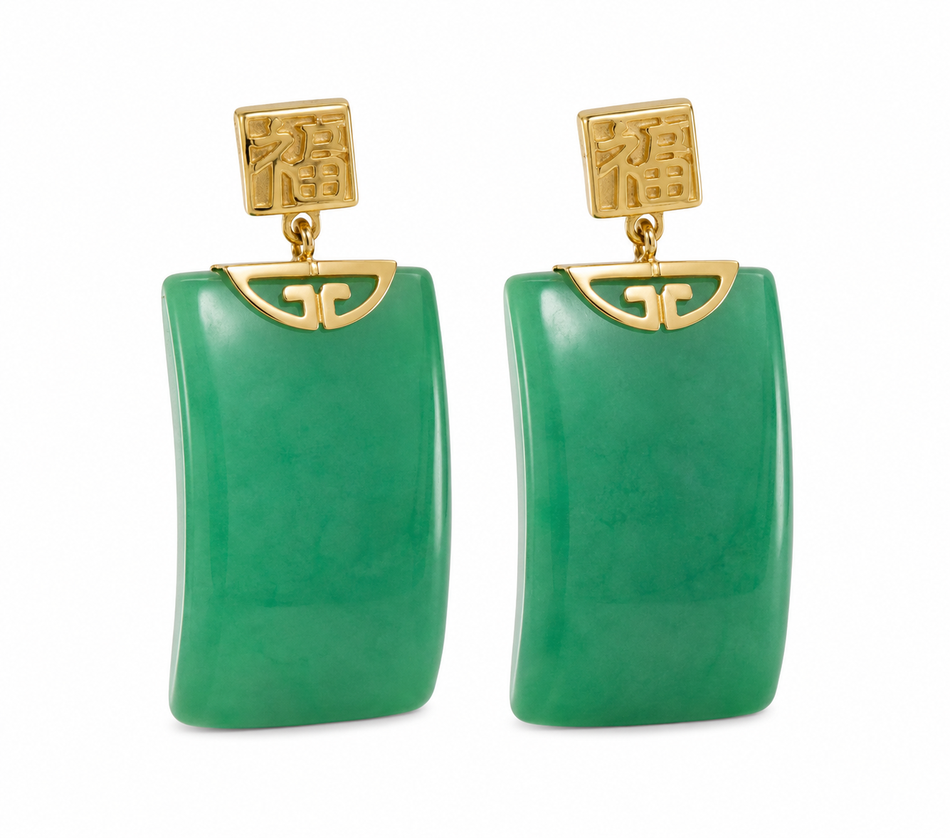 14K Gold Good Luck Curved Rectangle Earrings