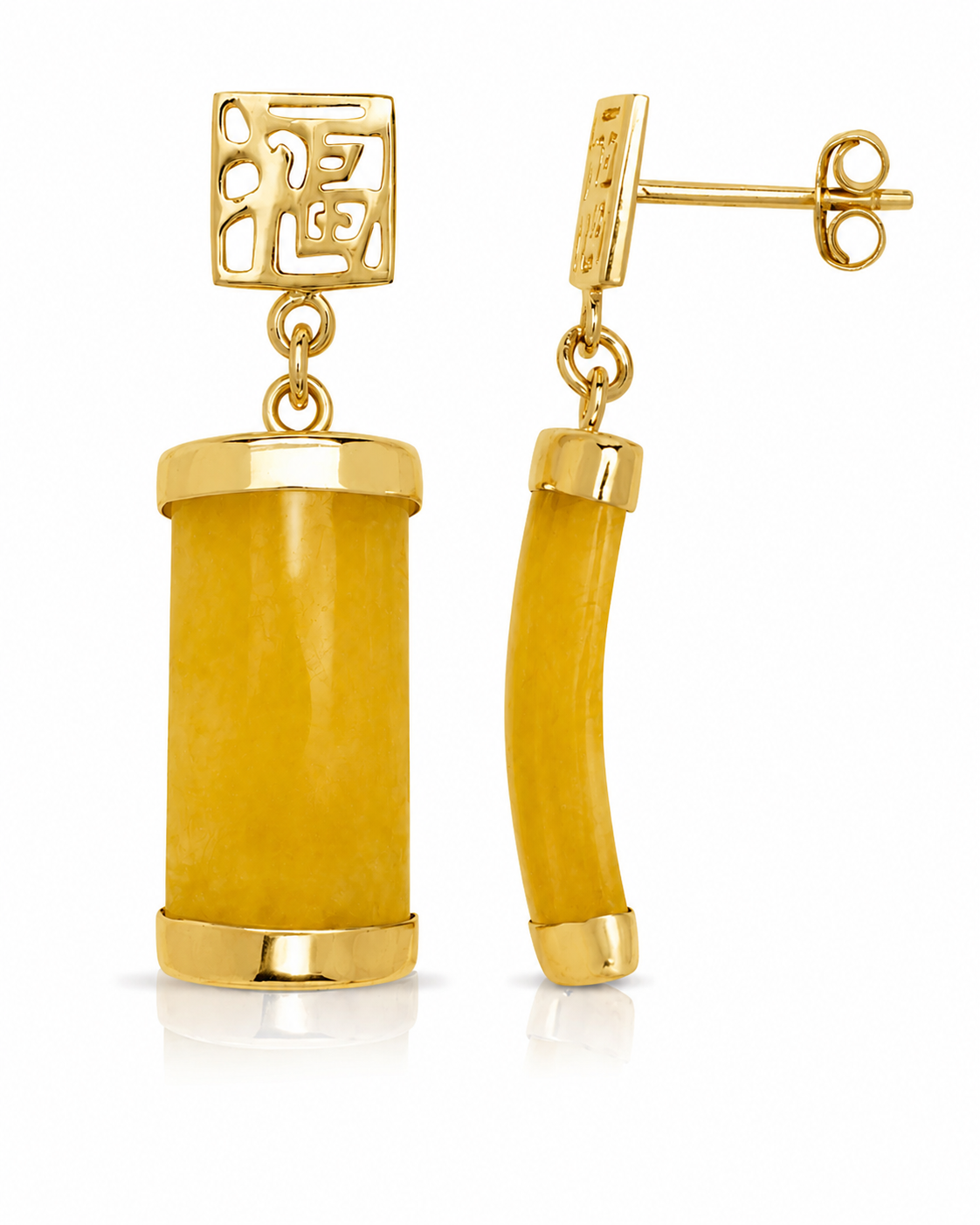 14K Gold Jade Rectangular Curved Earrings