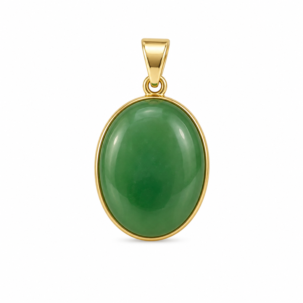 14K Small Jade Oval Bordered Pendant