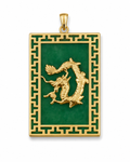 14K Gold Medium Jade Rectangular Dragon Pendant