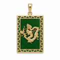 14K Gold Large Jade Rectangular Dragon Pendant