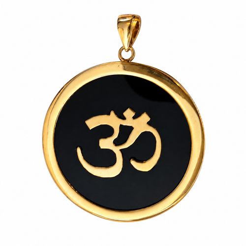 14K Gold Circle Om Thick Gold Bordered Pendant