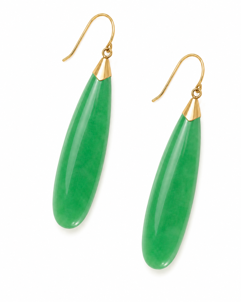 14K Gold Flat Jade Teardrop Earrings