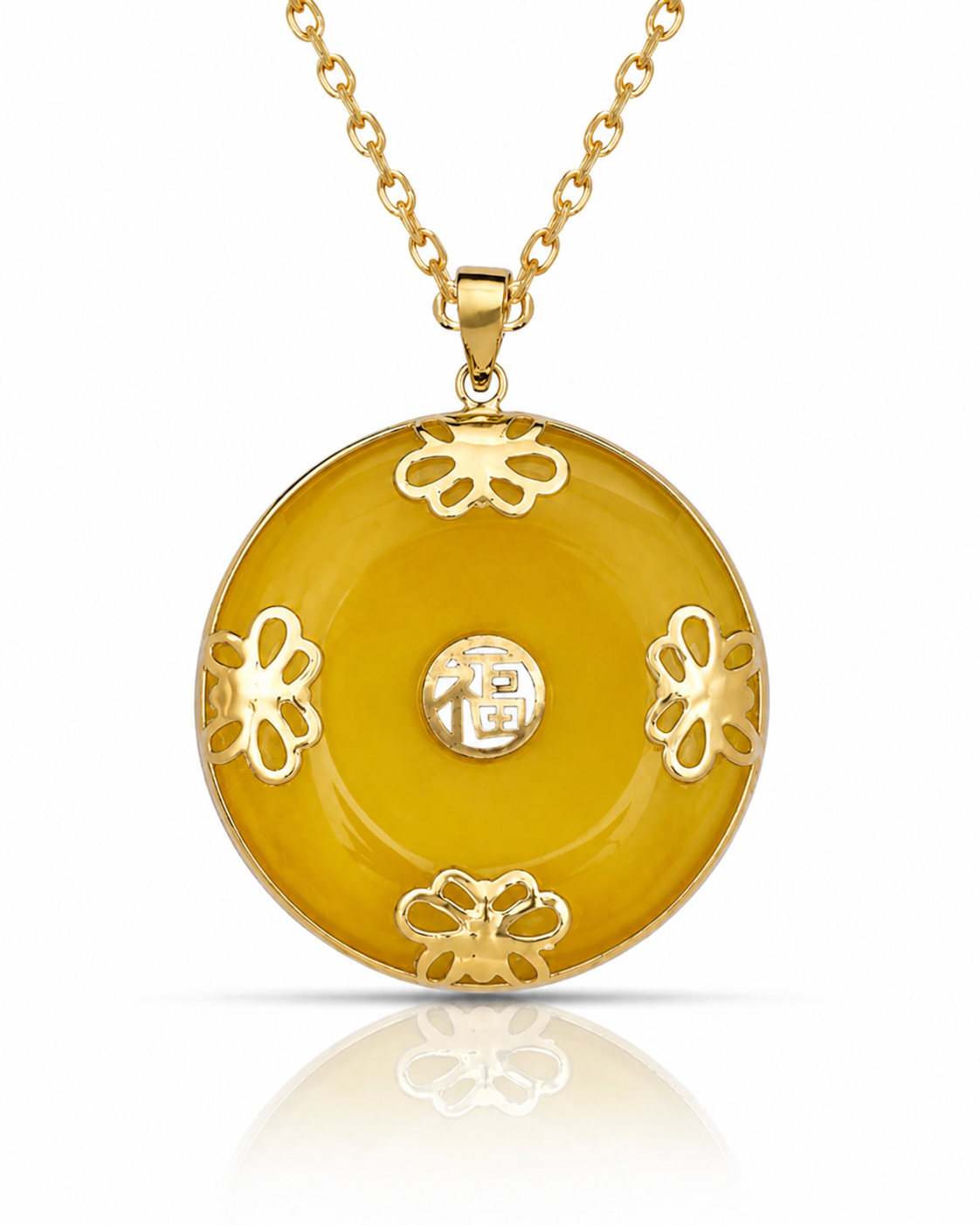 14K Gold Good Luck Butterfly Bordered Pendant