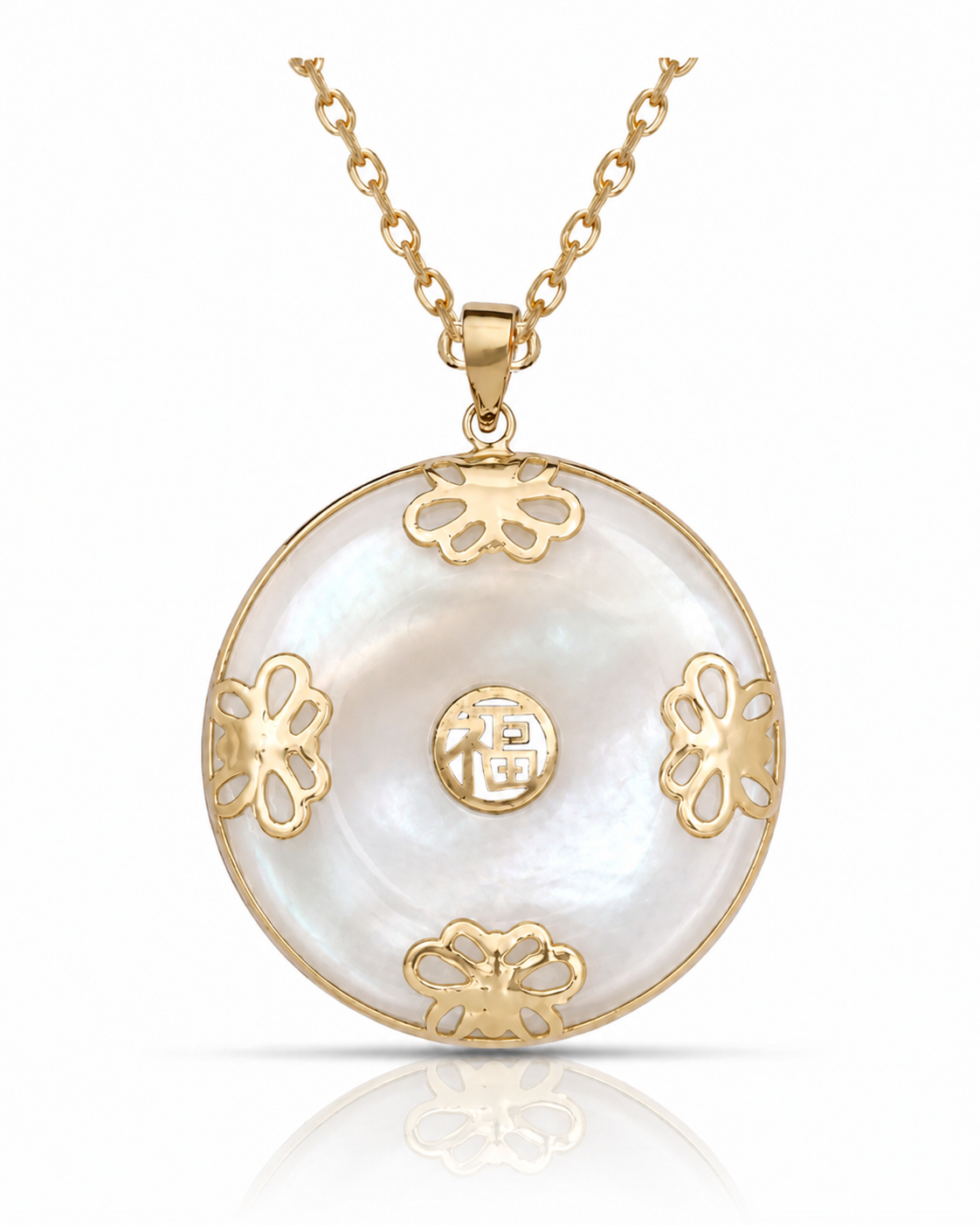 14K Gold Good Luck Butterfly Bordered Pendant