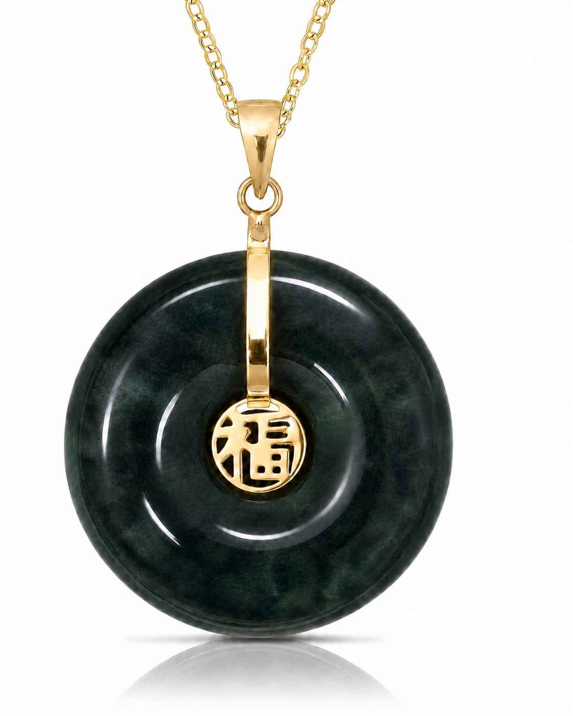 14K Gold Small Jade Round Donut Good Luck Pendant