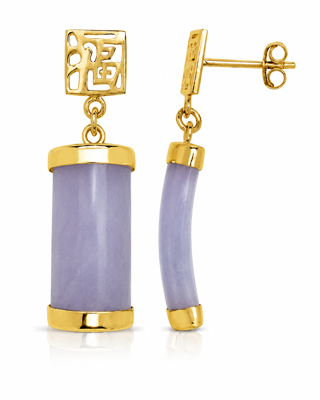 14K Gold Jade Rectangular Curved Earrings