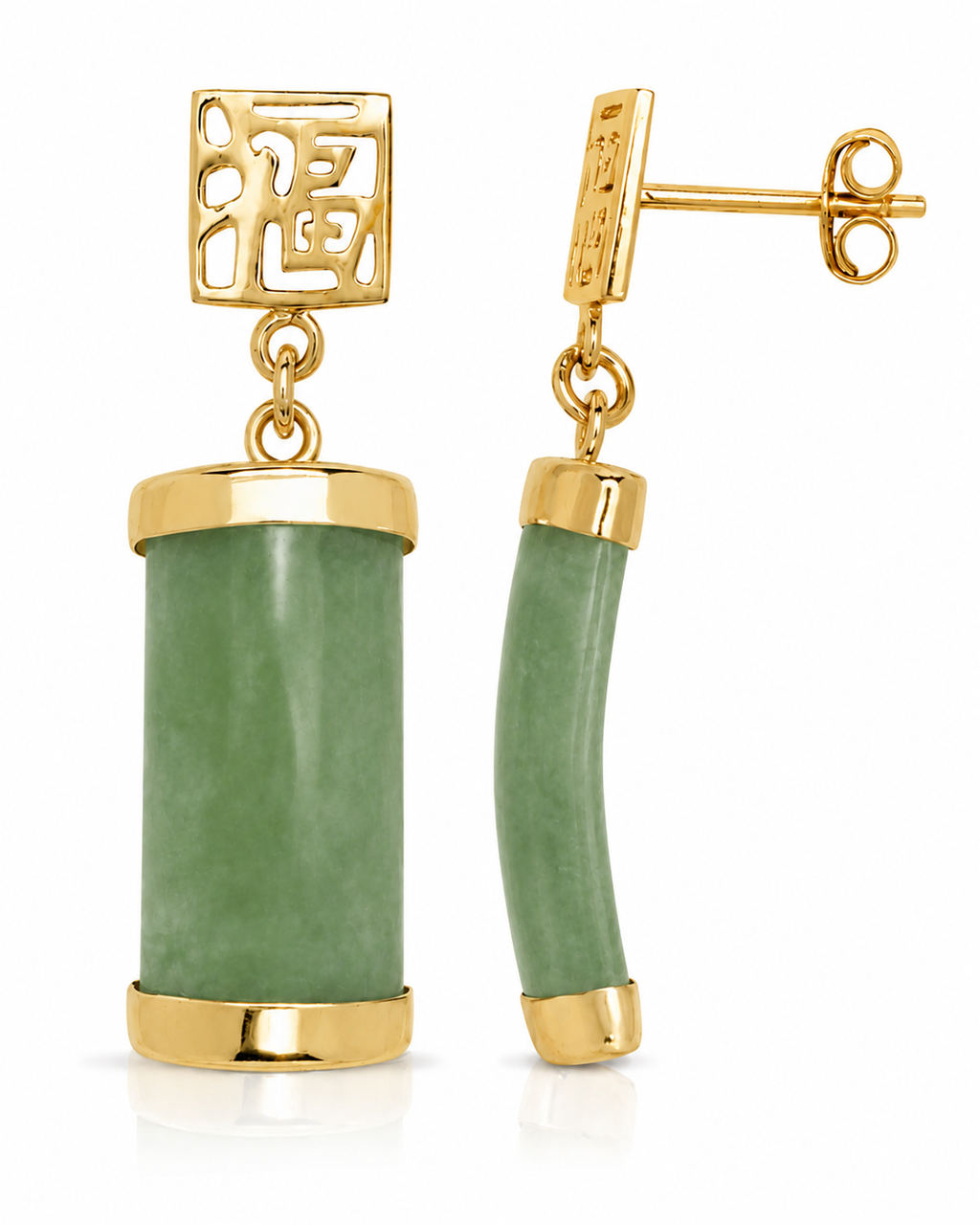 14K Gold Jade Rectangular Curved Earrings