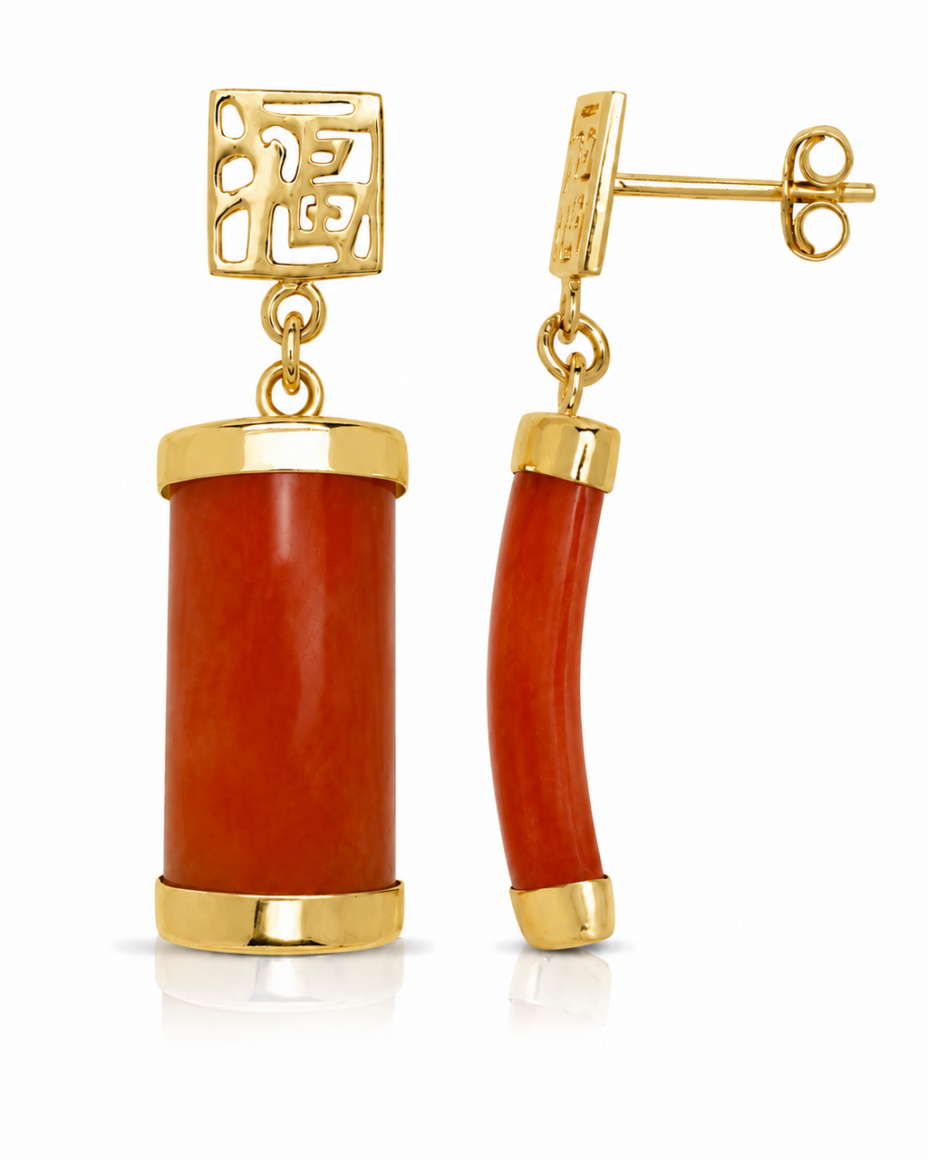 14K Gold Jade Rectangular Curved Earrings