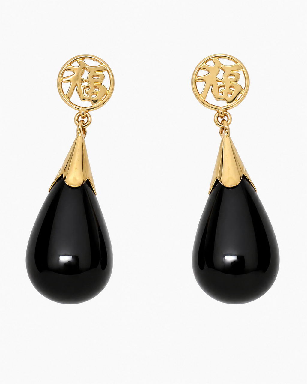 14K Gold Thick Nephrite Jade Teardrop Earrings