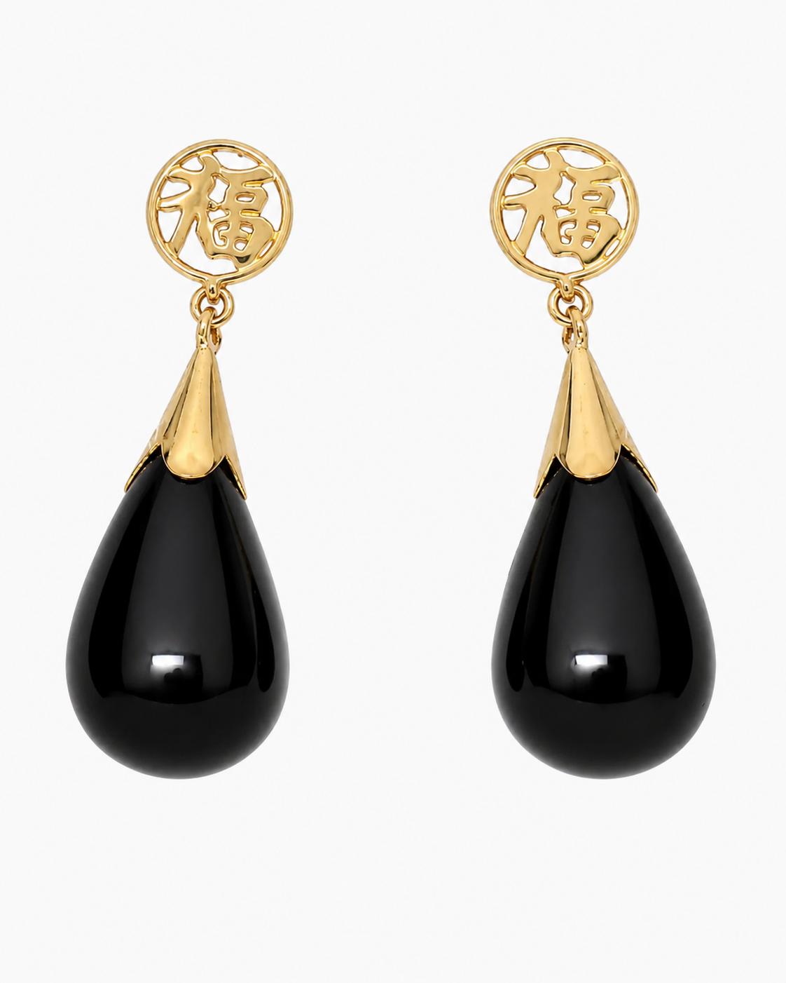 14K Gold Thick Nephrite Jade Teardrop Earrings