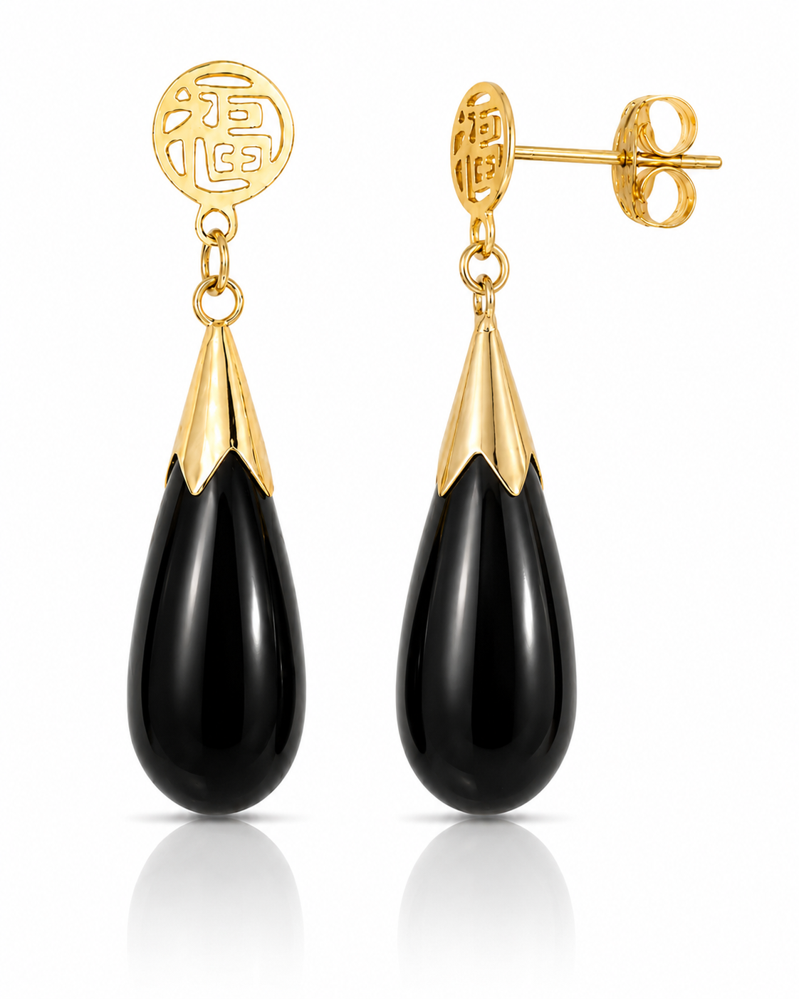 14K Gold Jade Teardrop Earrings