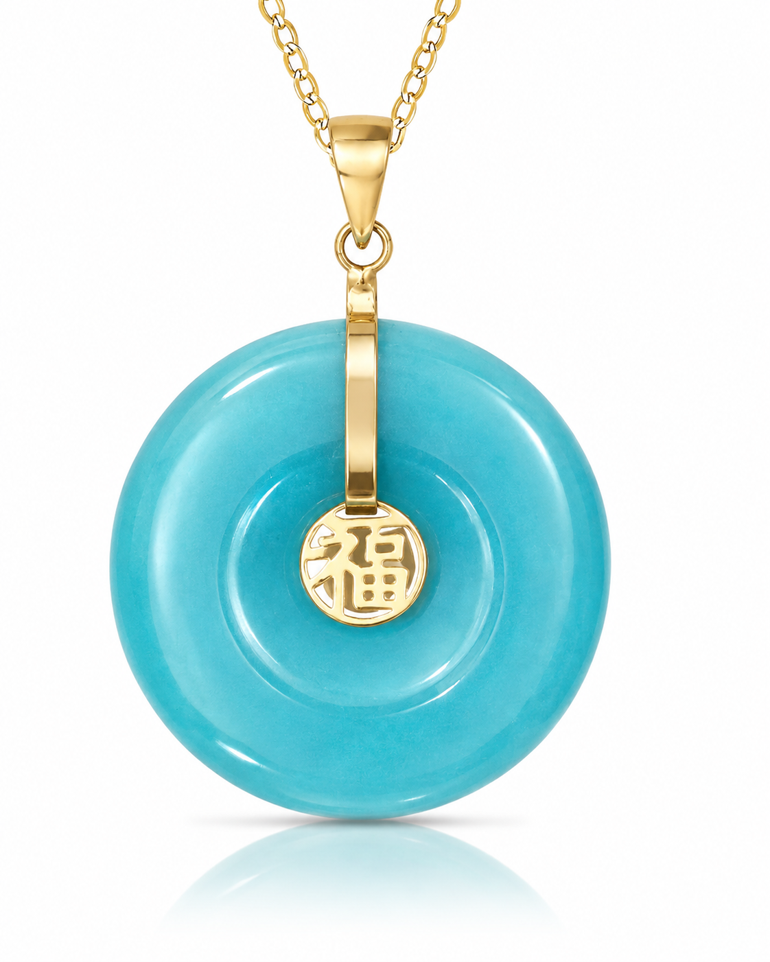 14K Gold Small Jade Round Donut Good Luck Pendant