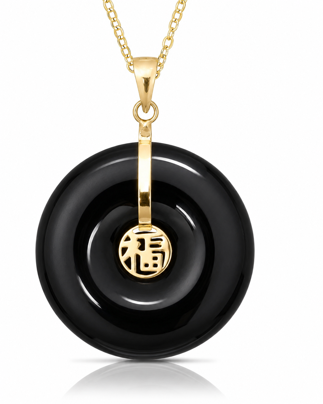 14K Gold Small Jade Round Donut Good Luck Pendant