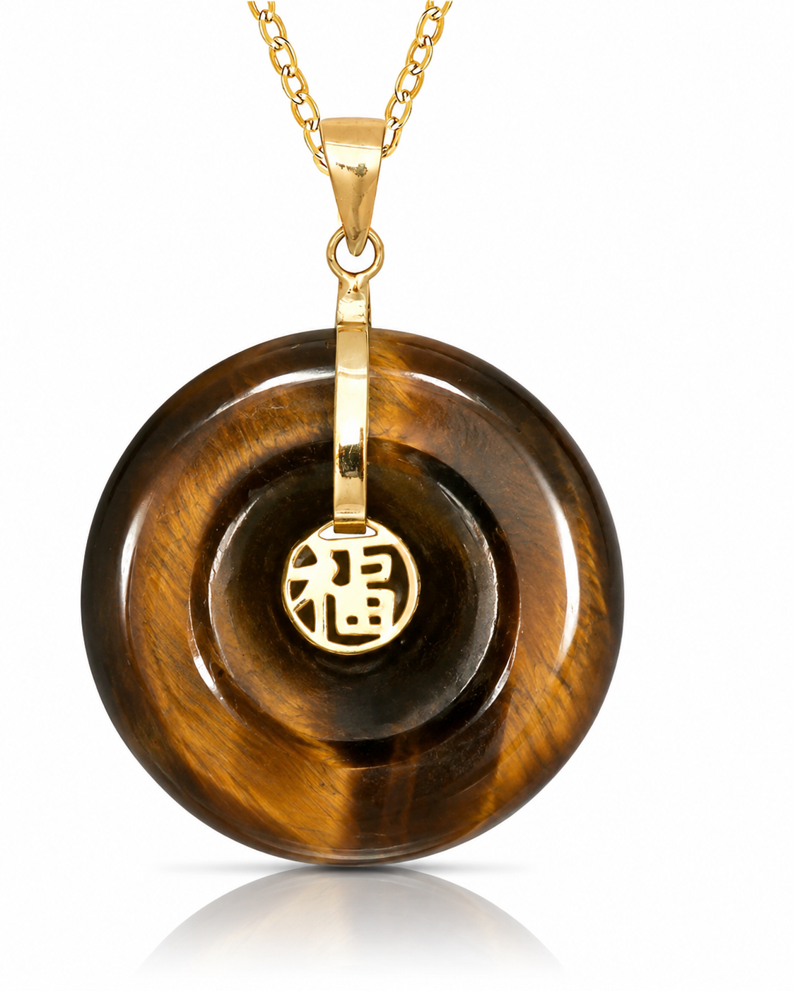 14K Gold Small Jade Round Donut Good Luck Pendant