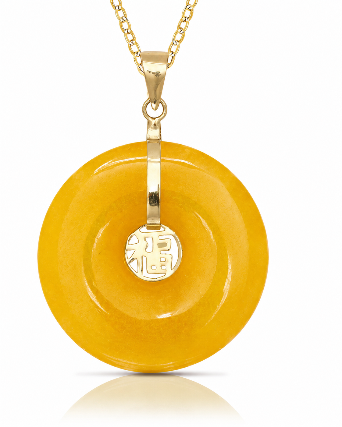 14K Gold Small Jade Round Donut Good Luck Pendant