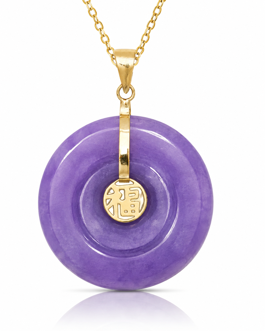 14K Gold Small Jade Round Donut Good Luck Pendant