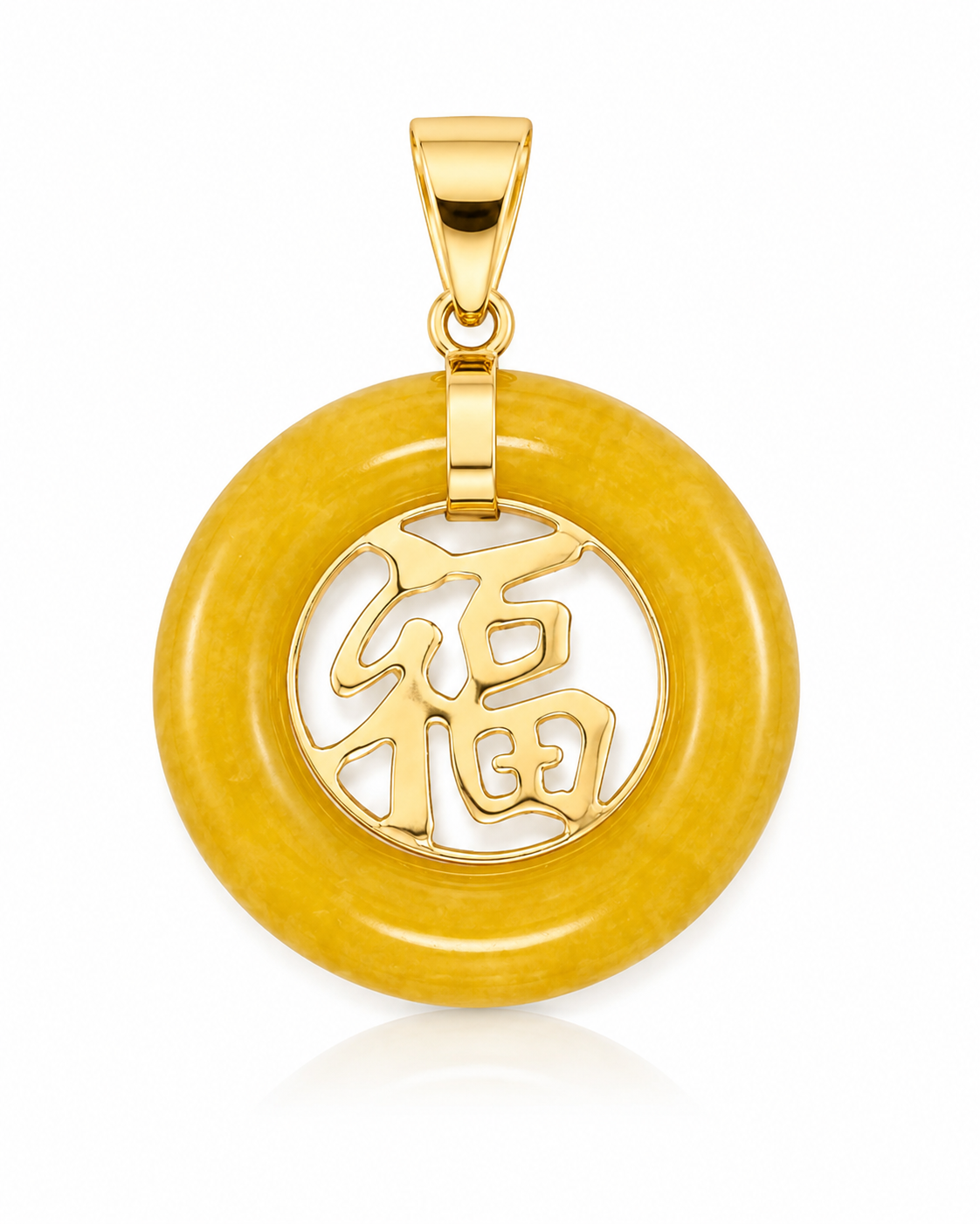 14K Gold Small Round Good Luck Charm Pendant
