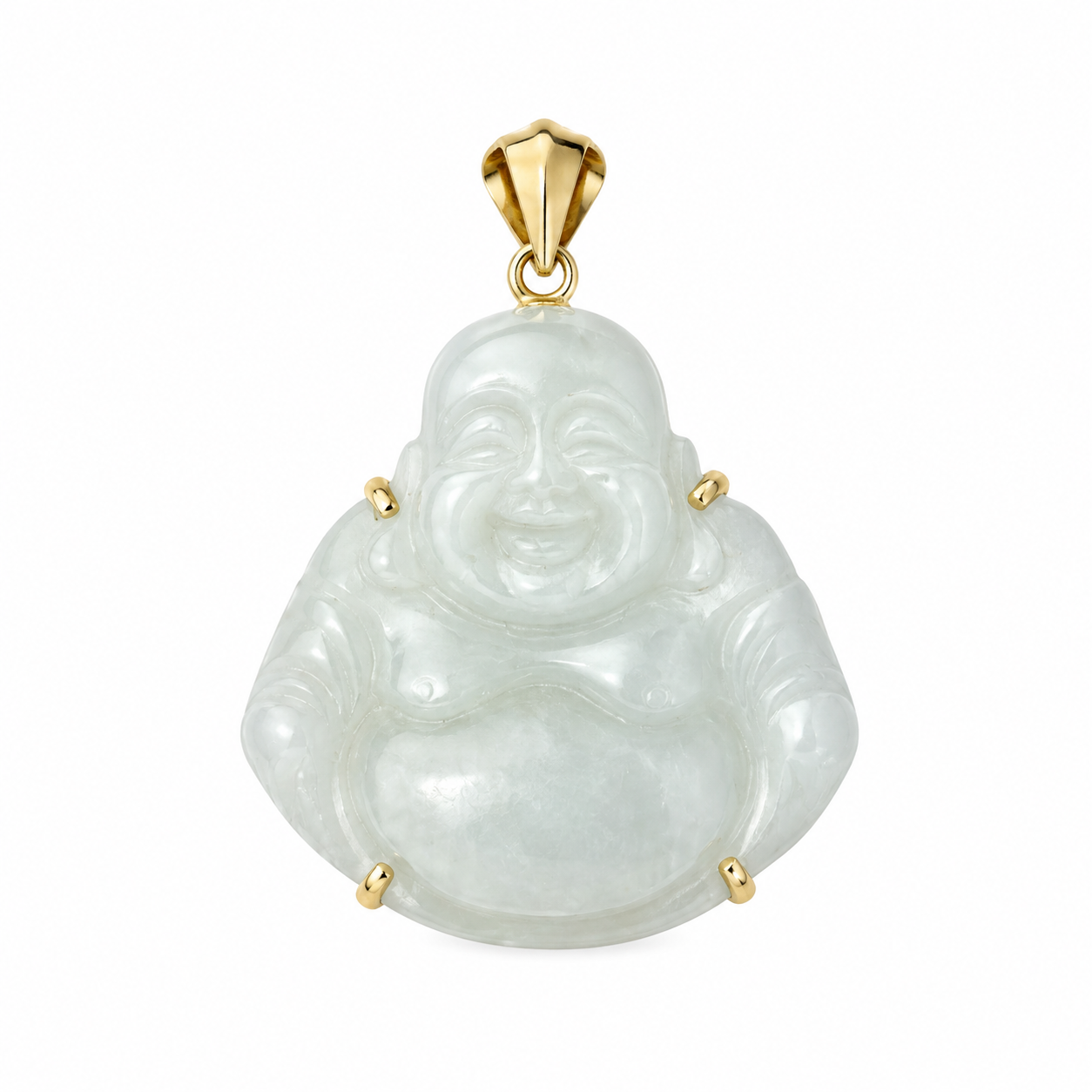 14K Gold Small Jade Buddha Pendant (Pronged)