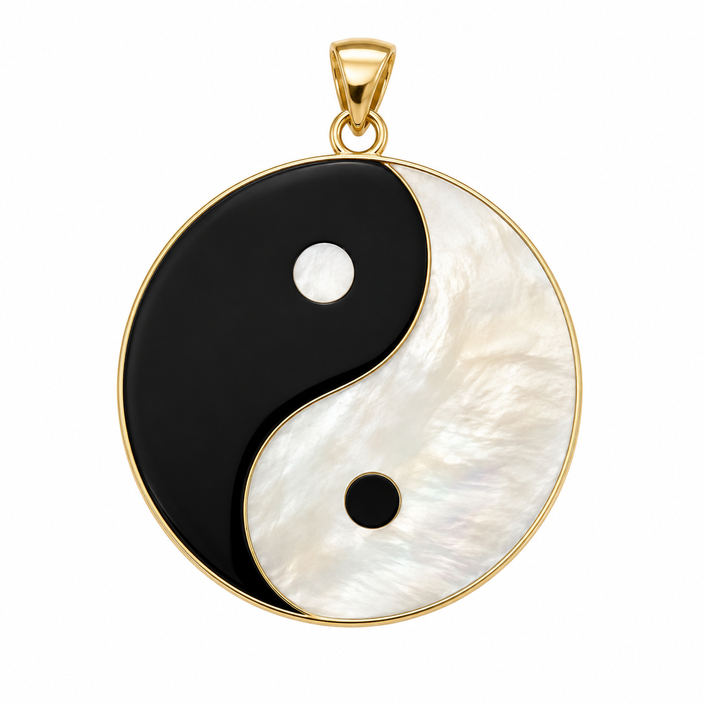 14K Gold Yin Yang Pendant With Gold Frame