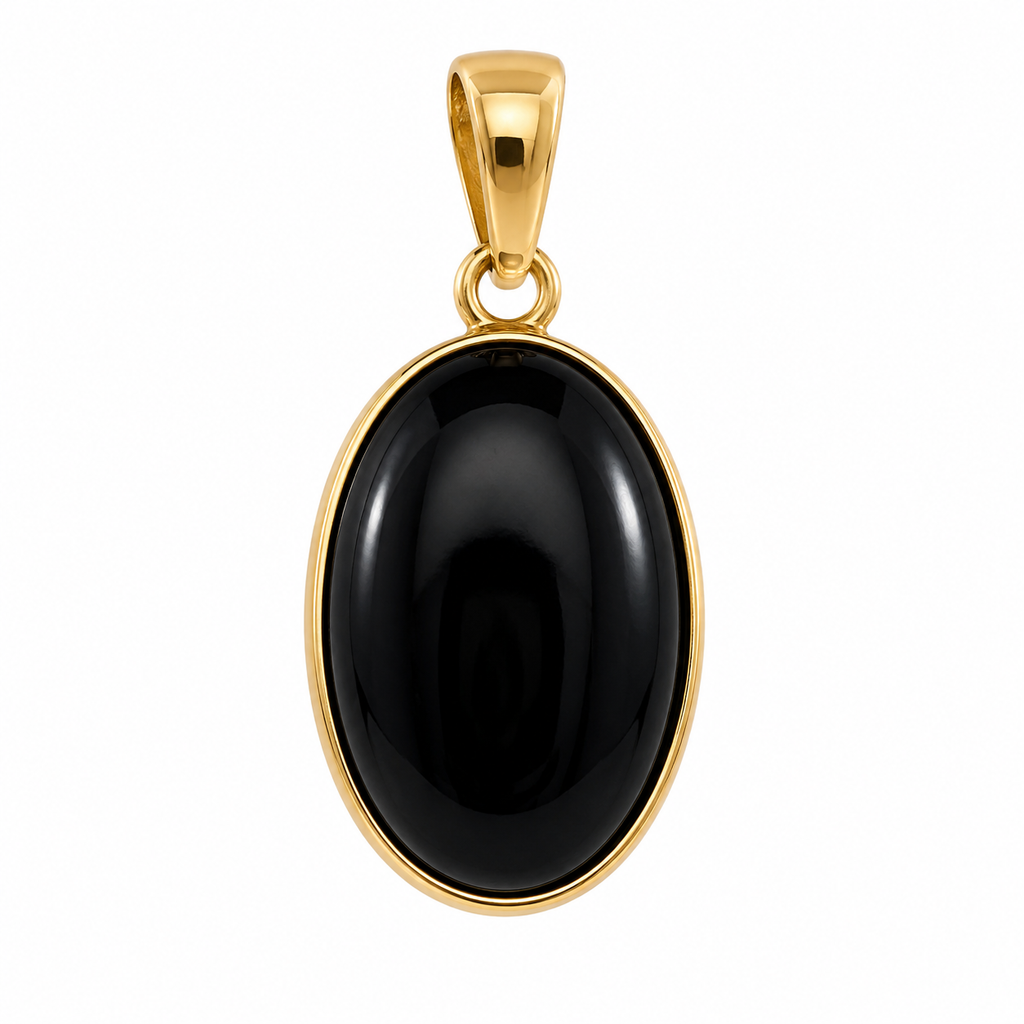 14K Gold Small Jade Oval Bordered Pendant