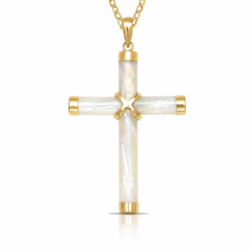 14K Gold Small Jade Cross Pendant