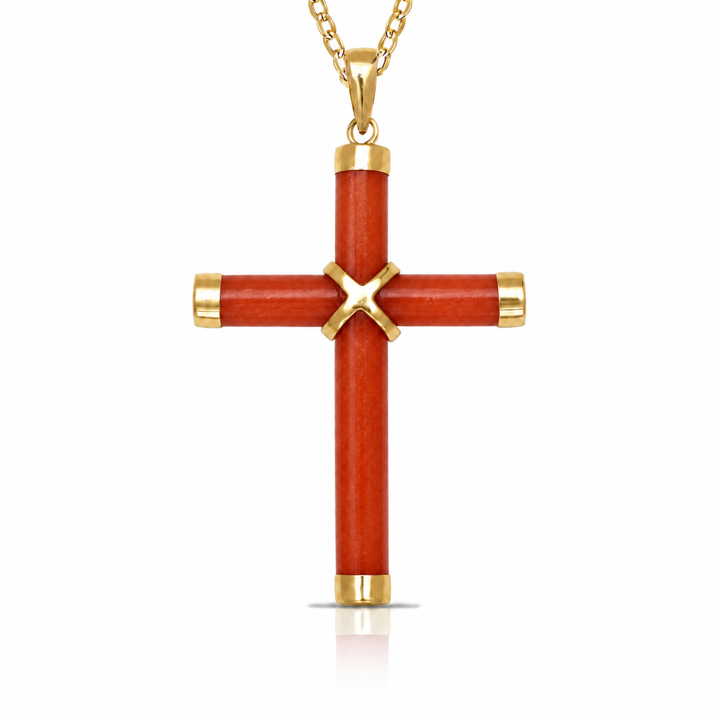 14K Gold Small Jade Cross Pendant