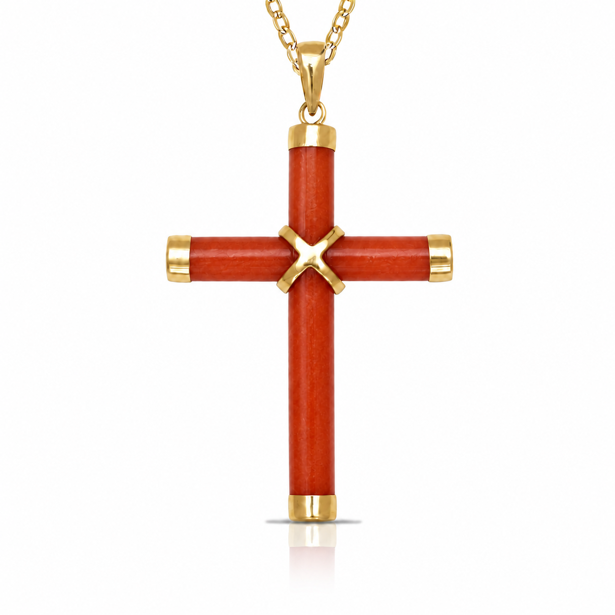 14K Gold Small Jade Cross Pendant