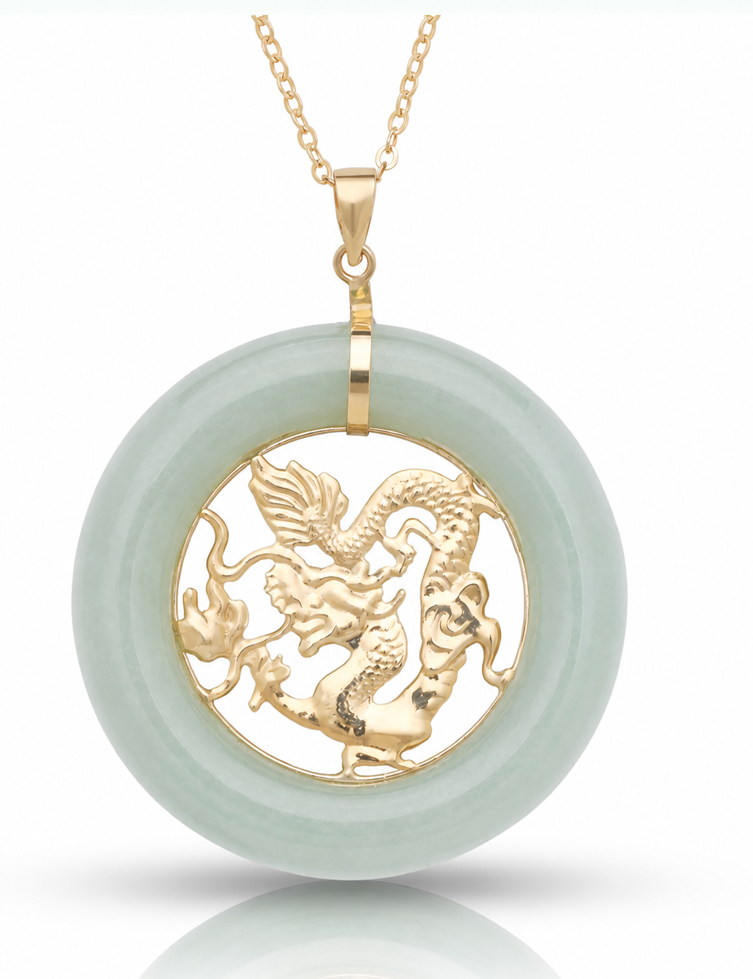 14K Large Round Dragon Pendant