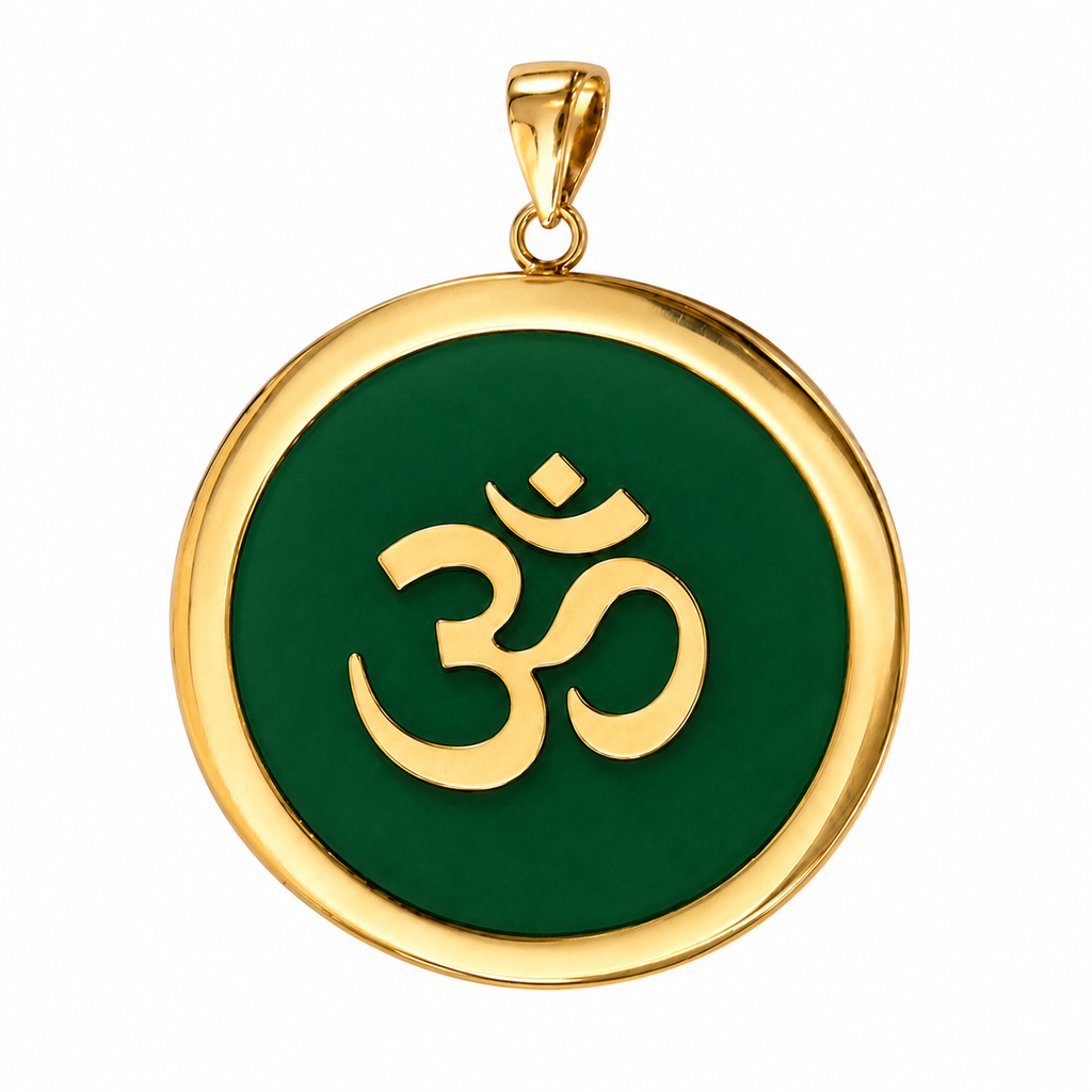 14K Gold Circle Om Thick Gold Bordered Pendant