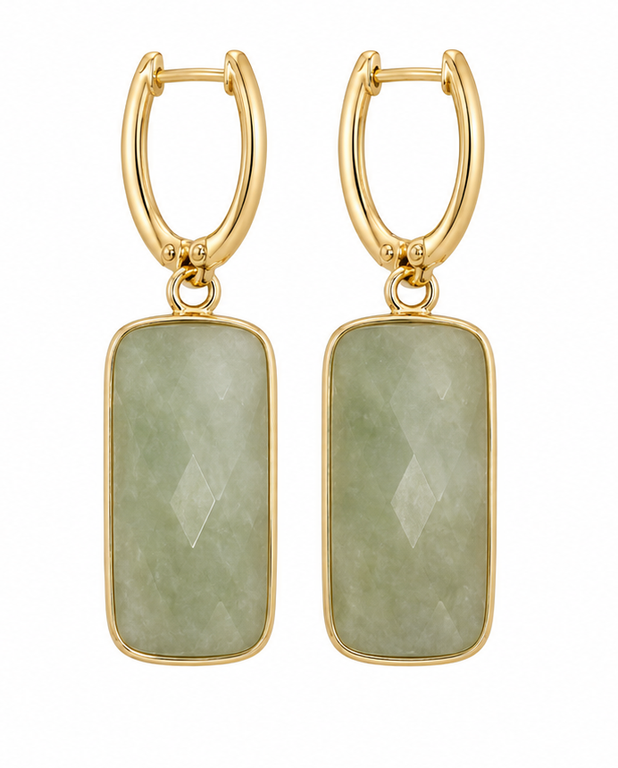 14K Gold Elongated Rectangle Earrings