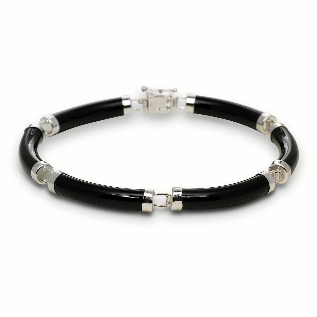 Sterling Silver Jade Tube Bracelet