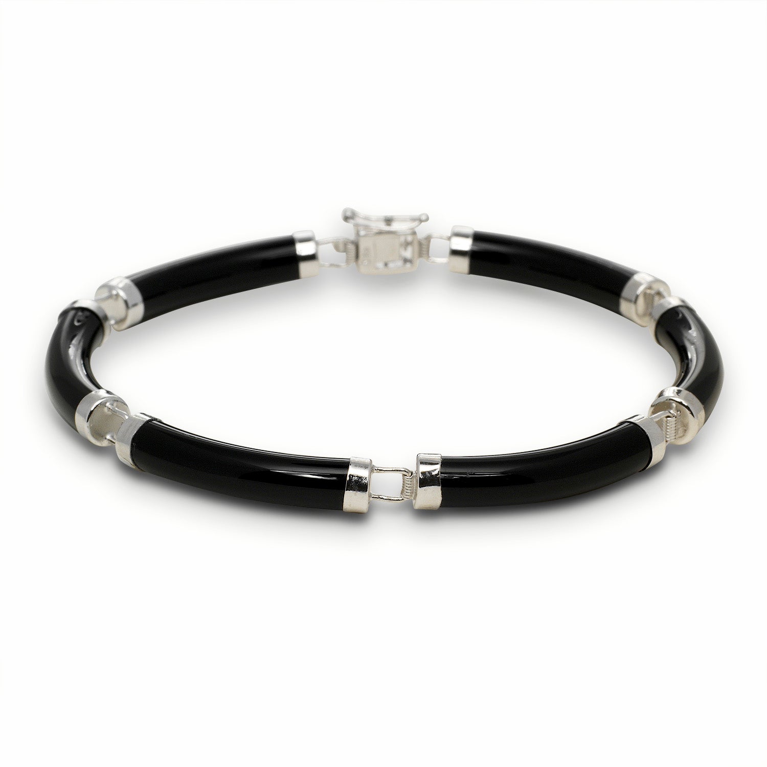 Sterling Silver Jade Tube Bracelet