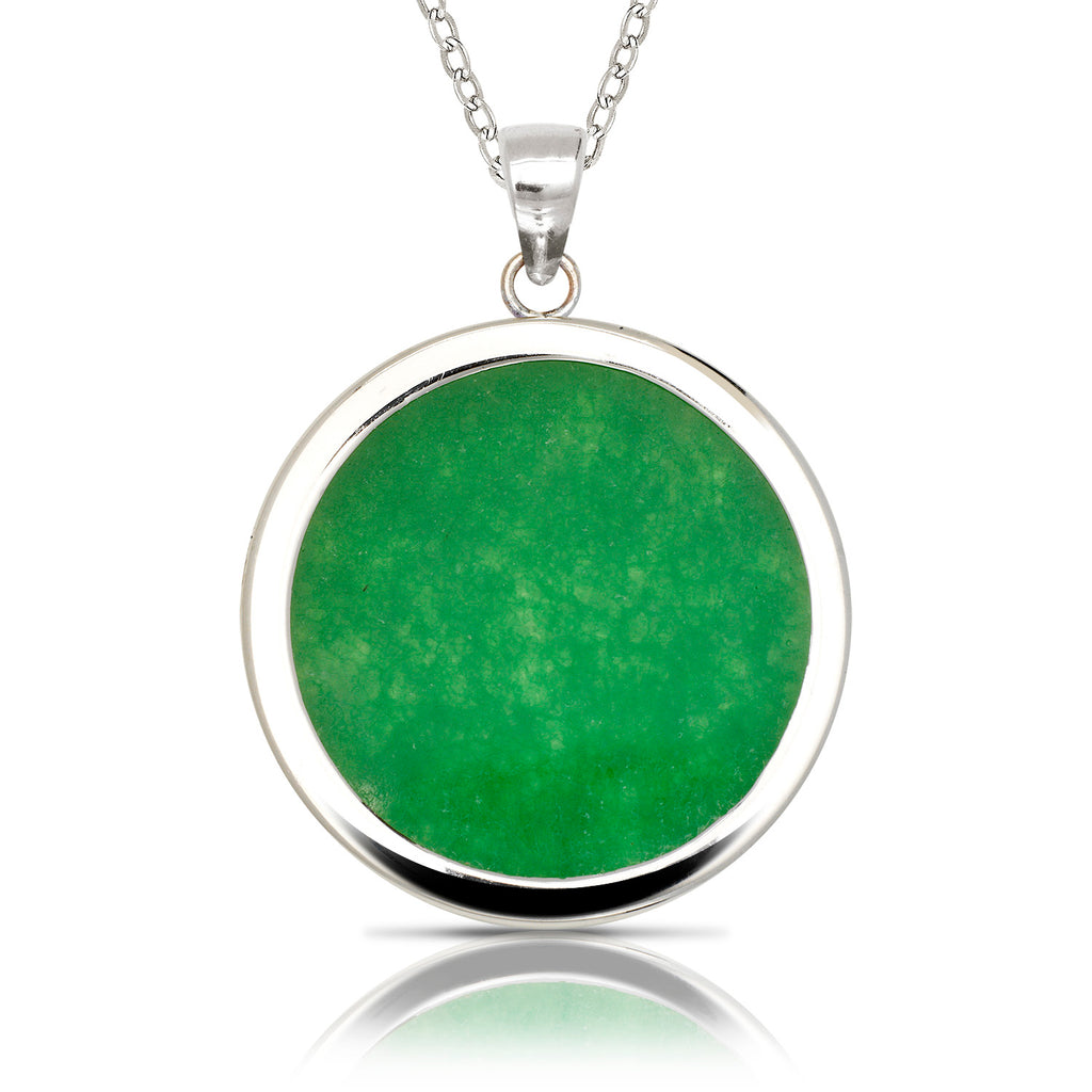 Sterling Silver Jade Circle Bordered Pendant