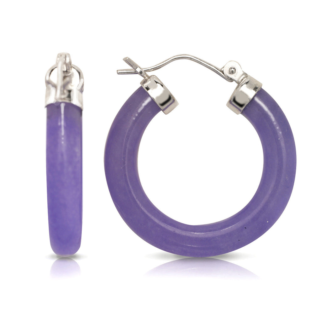 Sterling Silver Jade Hoop Earrings (25mm)