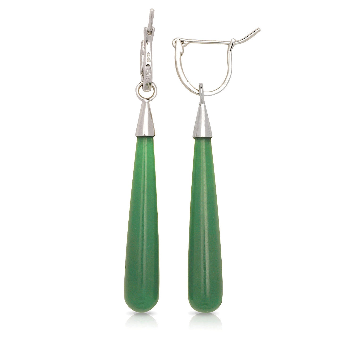Sterling Silver Long Jade Teardrop Earrings