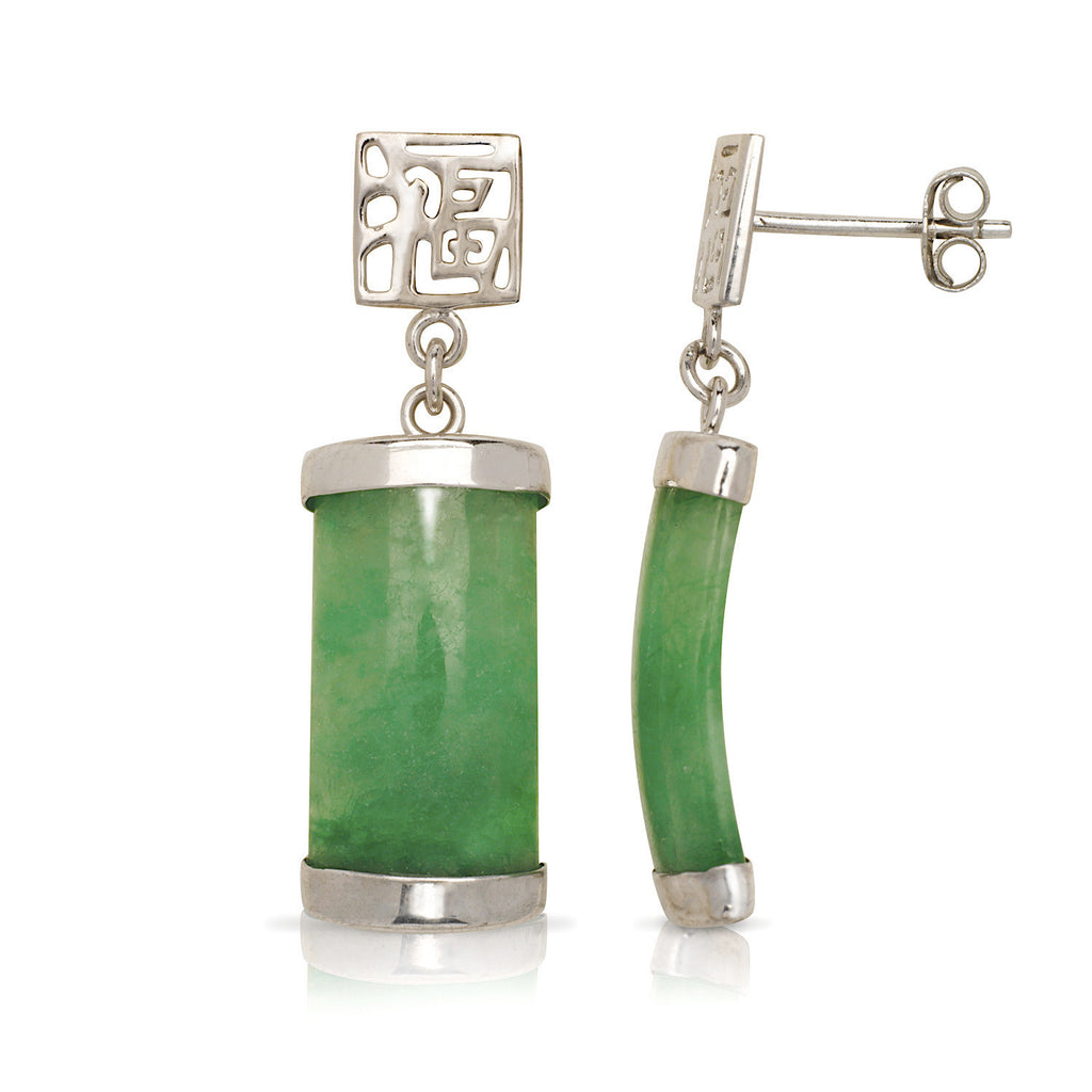 Sterling Silver Jade Rectangular Earrings