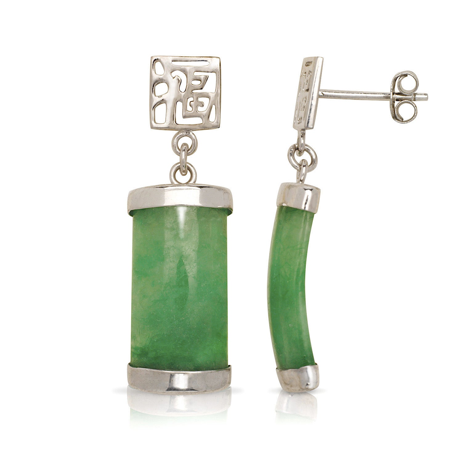 Sterling Silver Jade Rectangular Earrings