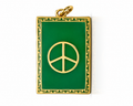 14K Gold Rectangle Greek Key Peace Sign Pendant