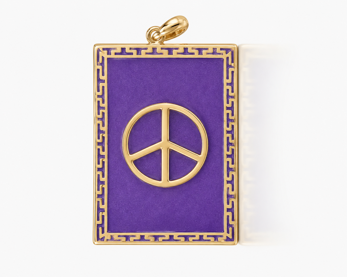 14K Gold Rectangle Greek Key Peace Sign Pendant