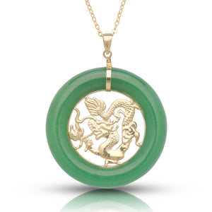 14K Large Round Dragon Pendant