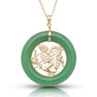 14K Large Round Dragon Pendant