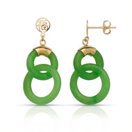 14K Double Circle Green Jade Earrings